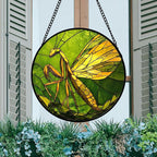 DASTOLL Stained Glass Window Hanging 4 Pcs Set Green Plants Yellow Insect Theme - Image 3