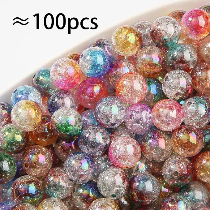 16mm Acrylic Beads 100pcs Ab Crackel Color Bead Loose Space Focal Beads - Image 2