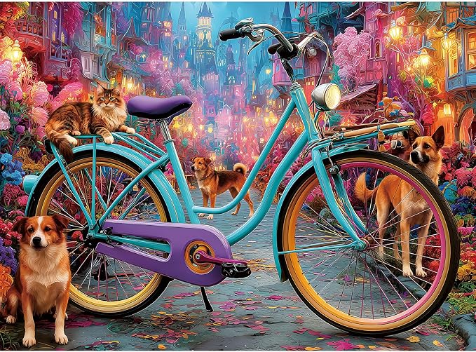 500 Pieces Puzzle for Adults, Puzzles for Adults 500 Pieces, Retro Bicycle Dogs by Unknown