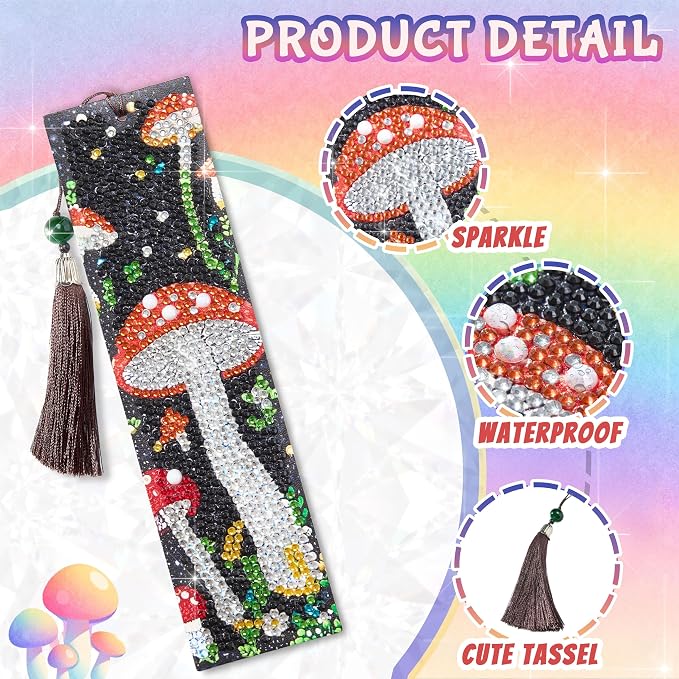 6PC Diamond Art Bookmarks Mushroom DIY Rhinestone Painting Book Marks | Diamond - Image 4