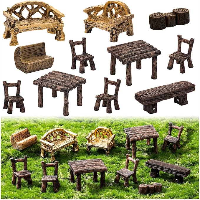 11Pieces Fairy Garden Furniture Ornaments Miniature Table and Chairs Set by Unknown
