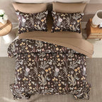 Yiran Brown Comforter Set Queen Size, 7 Piece Floral Comforter Bedding Set - Image 3