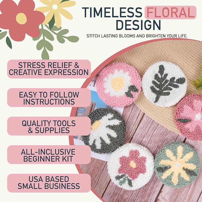 Emri Lane Punch Needle Kit – 6 Floral Design Punch Needle Embroidery Kit w/Monk - Image 6