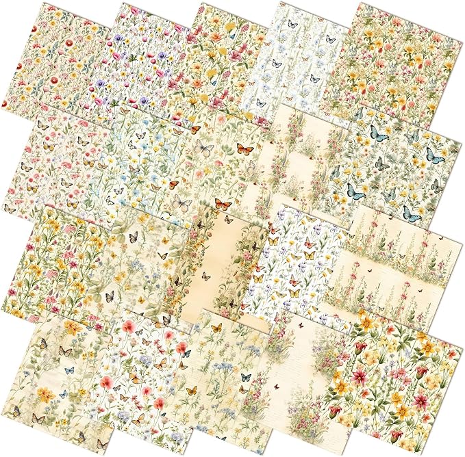 HunnmingRe 20 Pcs 10''x10'' Yellow Wildflower Quilting Fabric Square Romantic by HunnmingRe