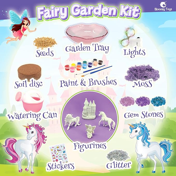 Bloonsy Unicorn Fairy Garden Kit | Light Up Terrarium Kit | STEM Toys | Arts - Image 2