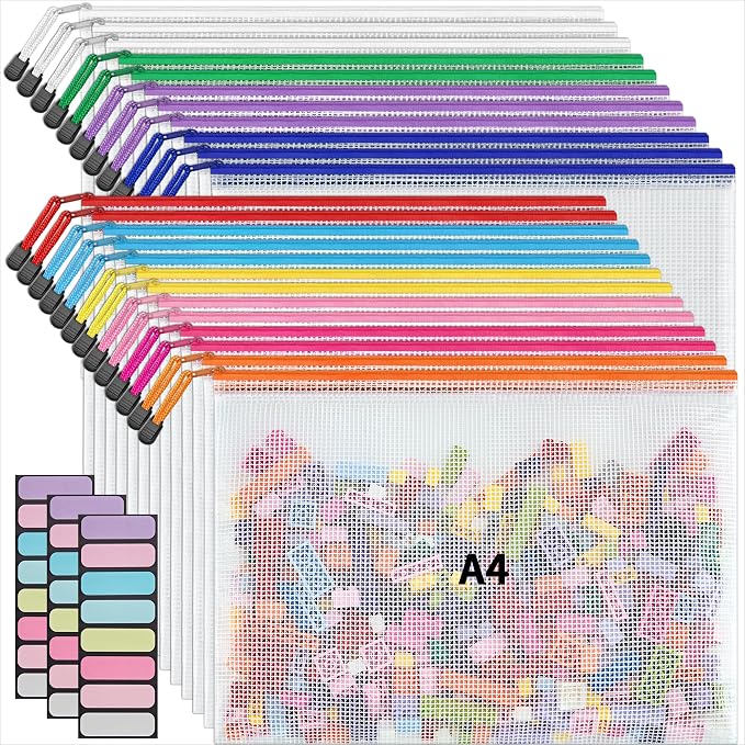 JARLINK A4 Mesh Zipper Pouch Bags, Office School Supplies, Cosmetics Travel by JARLINK