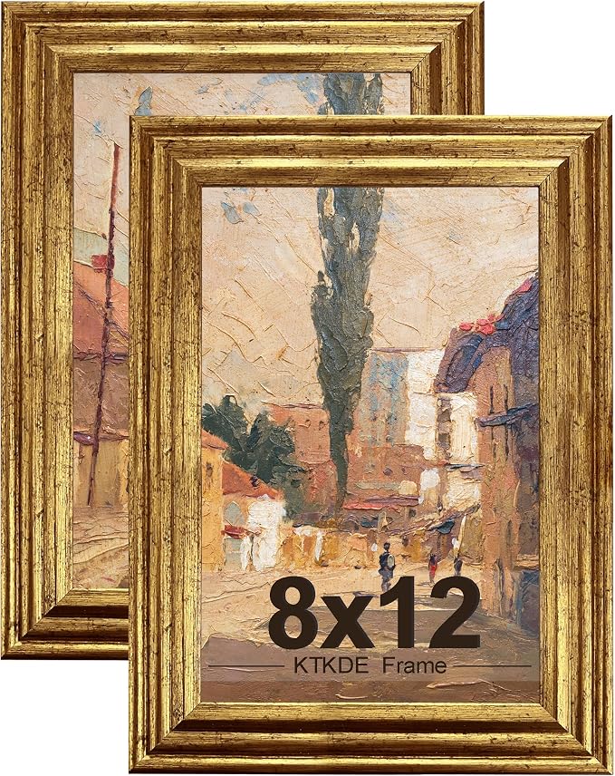 KTKDE 8x12 Picture Frame Set of 2, Ornate Vintage Gold Poster Frames by KTKDE