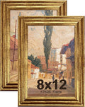 KTKDE 8x12 Picture Frame Set of 2, Ornate Vintage Gold Poster Frames by KTKDE