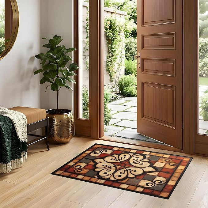 Vintage Tile Faux Cashmere Non-Slip Rug 15.7x23.6 Inches, Washable Low Pile - Image 3
