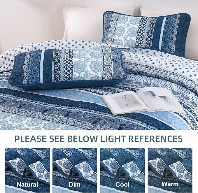 WONGS BEDDING Boho Quilt Set Queen Size, Lightweight Microfiber Bedspread - Image 6