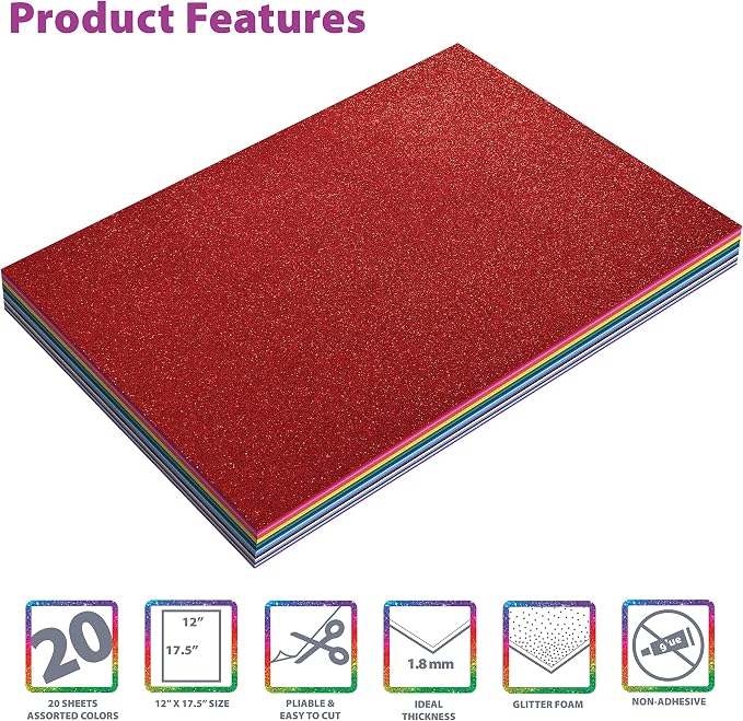Better Office Products 20 Pack Extra Large Glitter Foam Sheets, 12 x 17.5 Inch - Image 3