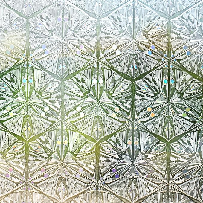 rabbitgoo Window Privacy Film, Diamond Pattern, 17.5" x 157.4" | Stained Glass by rabbitgoo