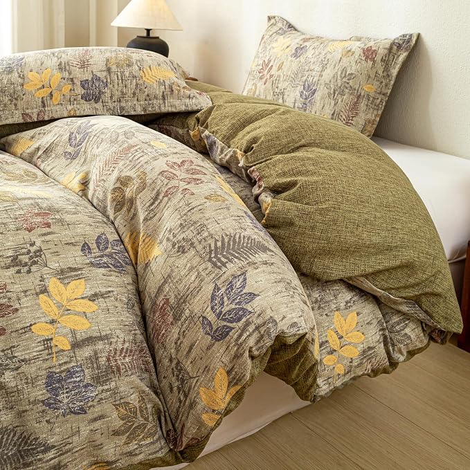 OAITE Green Leaves King Size Duvet Cover-3 Pieces Prewashed Cotton-Like - Image 3