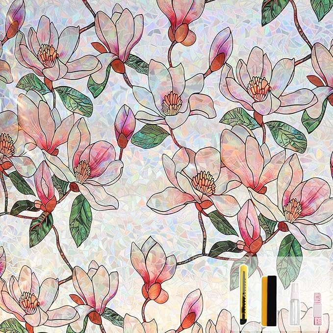 Kromapolis Window Privacy Film, Stained Glass Sticker Floral Window Clings by Kromapolis