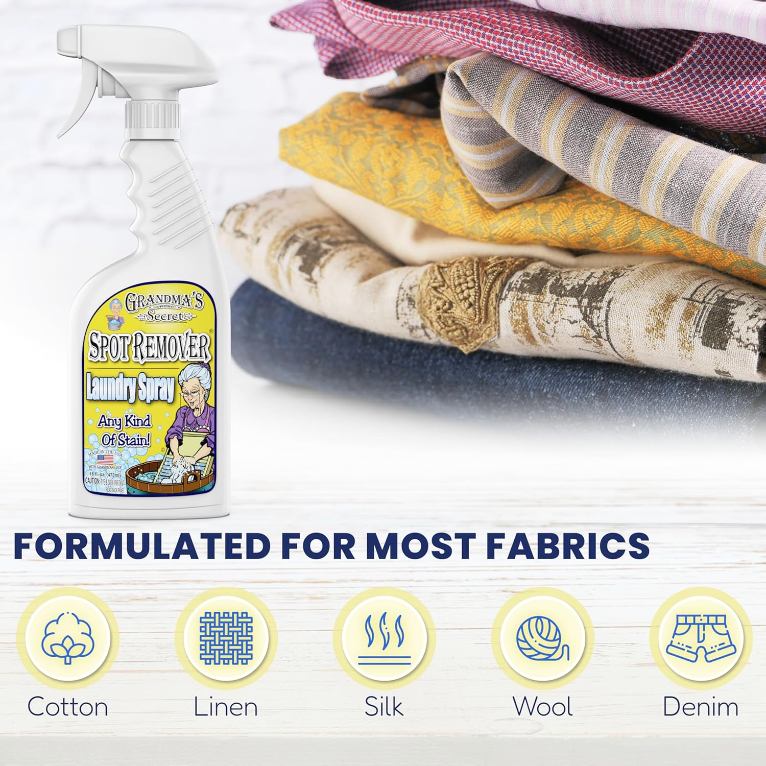 Grandma's Secret Spot Remover Laundry Spray - Chlorine, Bleach and Toxin-Free Fabric Stain Remover for Clothes - Removes Oil, Paint, Blood and Pet Stains - 16 Oz, 2 Pack