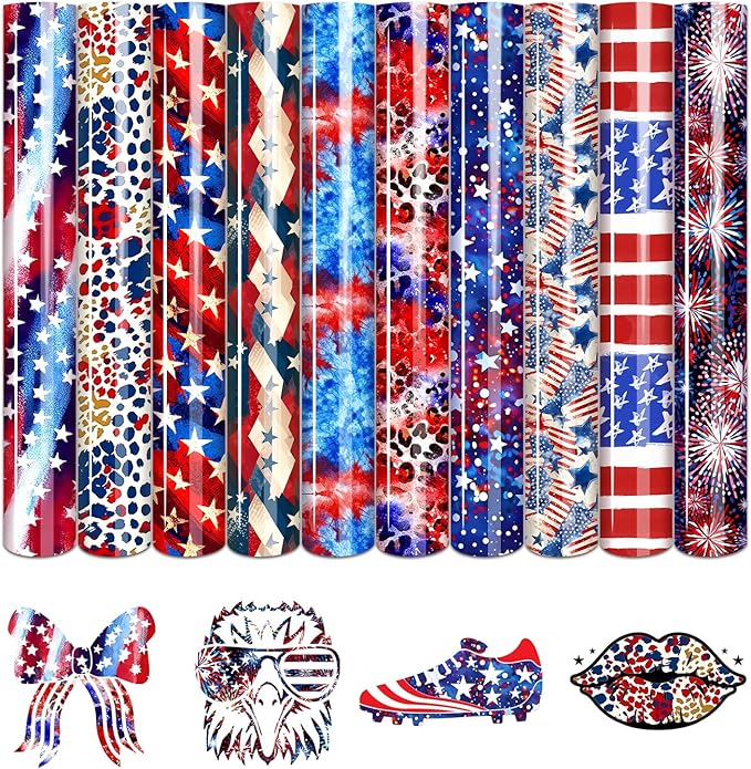 Tintnut USA Flag Heat Transfer Vinyl- 10 Pcs 12x10in Iron on Vinyl | 10x12in by Tintnut