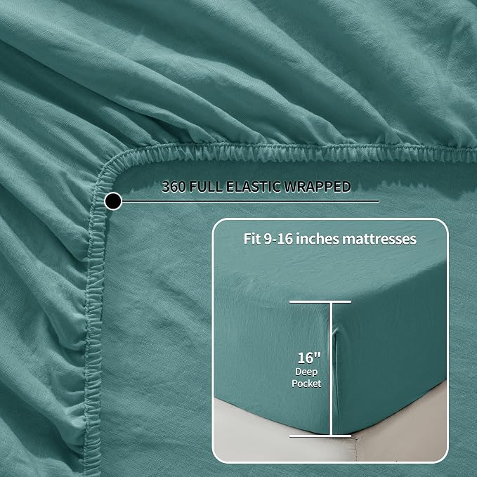 LBRO2M 100% Pure Linen Sheet Set Deep Pocket Up to 16" Bed Sheets Sets - Image 2