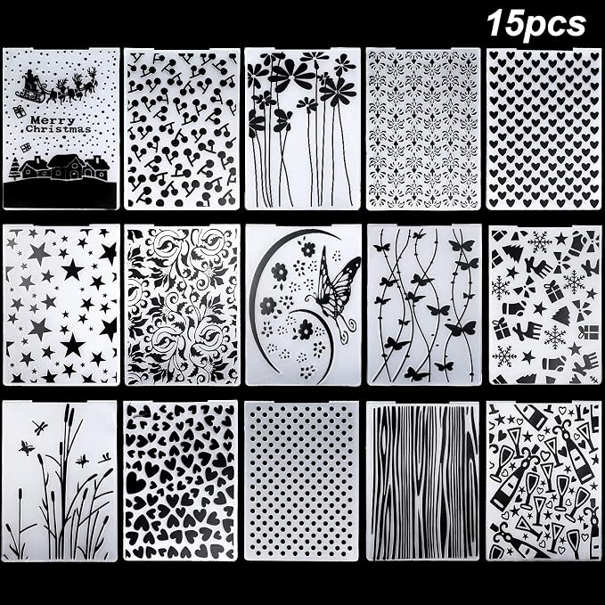 15 Pieces Embossing Folders 5.7 x 4.2 Inch Plastic Template Cards Christmas by Outus