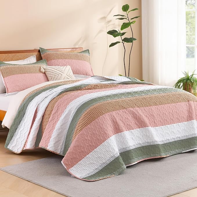 Litanika King Size Quilt Set Pink, Soft Lightweight Polyester Comforter Bedding by Litanika