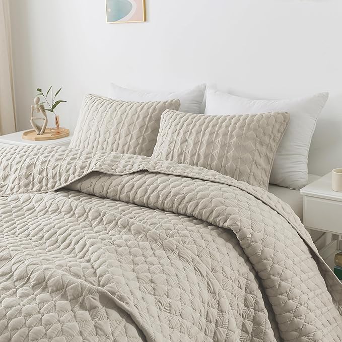 WDCOZY Light Beige Twin Size Quit Bedding Set by WDCOZY