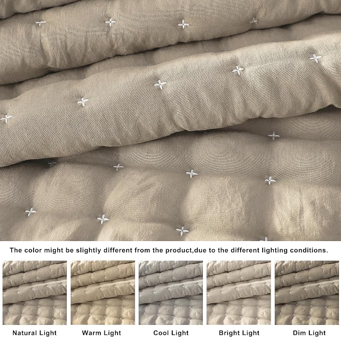 WDCOZY Beige Twin Size Quilt Bedding Sets - Image 2