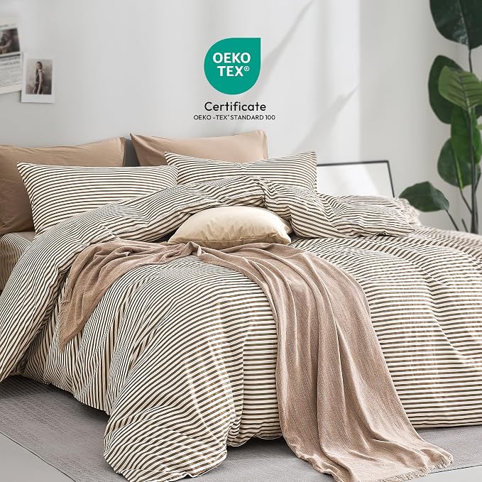 JELLYMONI 100% Natural Cotton 2pcs Striped Duvet Cover Sets, - Image 2