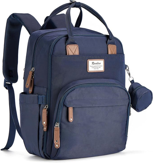 RUVALINO Diaper Bag Backpack, Multifunction Travel Back Pack Maternity Baby Changing Bags, Diaper Changing Totes, Waterproof and Stylish, Navy Blue