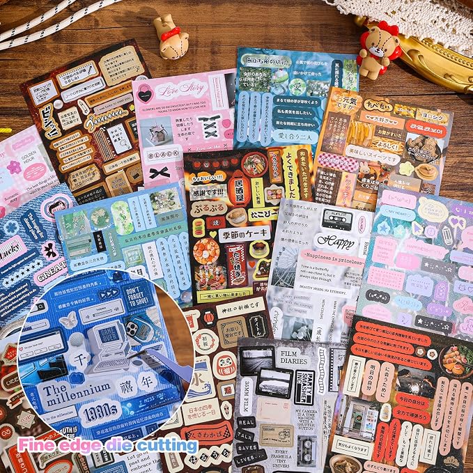 Girl's Japanese Retro Words Sticker Book, 700+ Kawaii Japanese Phrase Stickers - Image 4