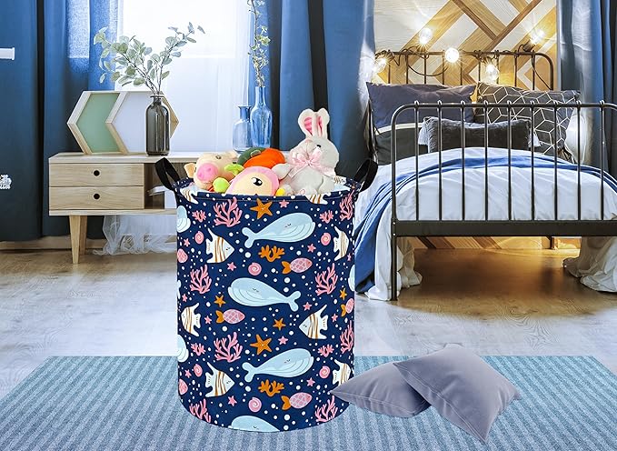 Round Laundry Hamper Storage Basket Laundry Organizer Hamper Storage Bins Clothes and Toys Box Nursery Hamper Gift Basket For Kids with Handles