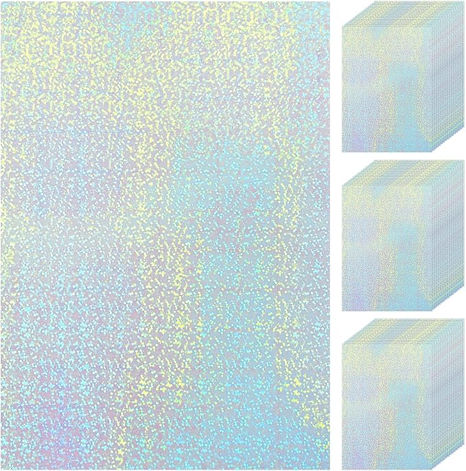 60 Sheets Holographic Laminate Sheets Clear Glitter A4 Size Vinyl Sticker Paper by Nezyo