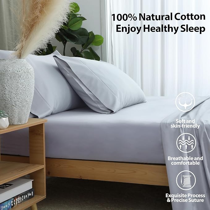 Twin Size Fitted Sheet Only Gray, 100% Egyptian Cotton 600 Thread Count - Image 2