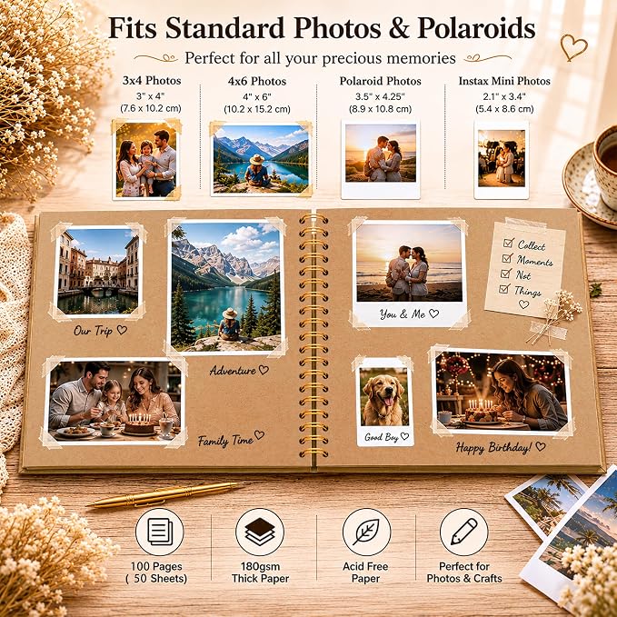 DIY Scrapbook Album 10x10 Inch 100 Pages, Hardcover Kraft Paper | Photo Book - Image 3