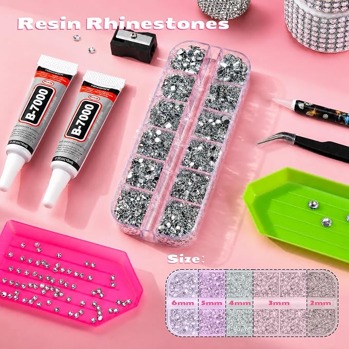 25000 Pcs Resin Jelly Rhinestones Kit, Sliver Clear 2/3/4/5/6mm Flatback - Image 2