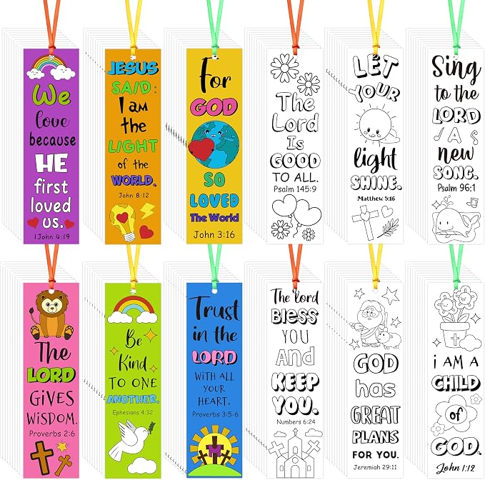 120Pcs Bible Color Your Own Bookmarks Religious DIY Crafts | Christian Coloring by Dvbonike