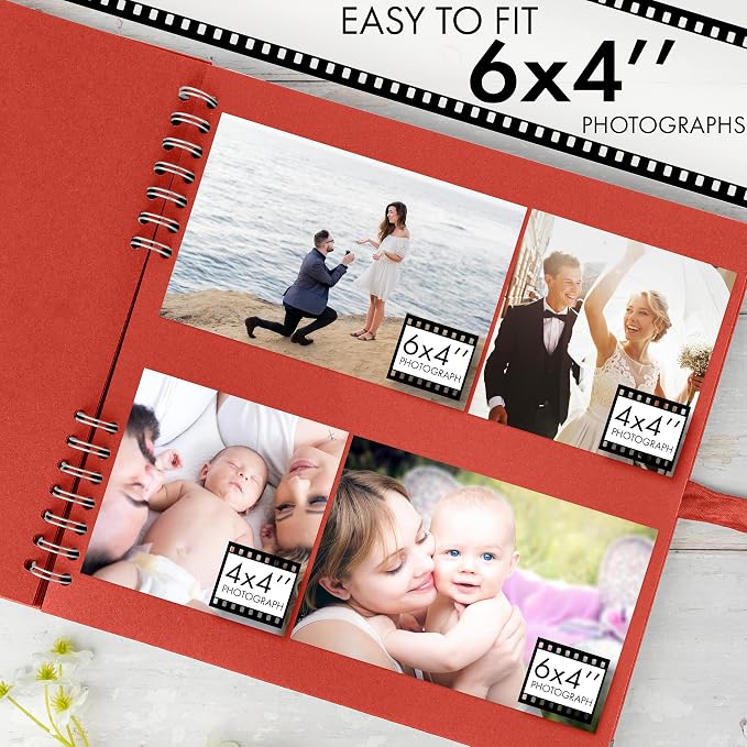 Bstorify Square Scrapbook Photo Albums 80 Pages Red Thick Paper, Ribbon Closure - Image 4