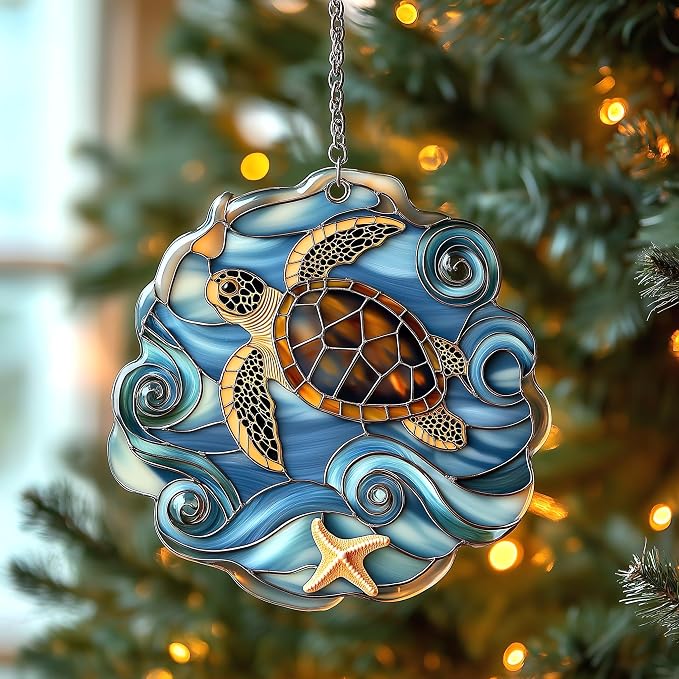 Sea Turtle Surfing Acrylic Suncatcher by Unknown