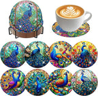 8 Pack Diamond Art Coasters, Peacock animals Diamond Painting Coasters Kits | by Zythron