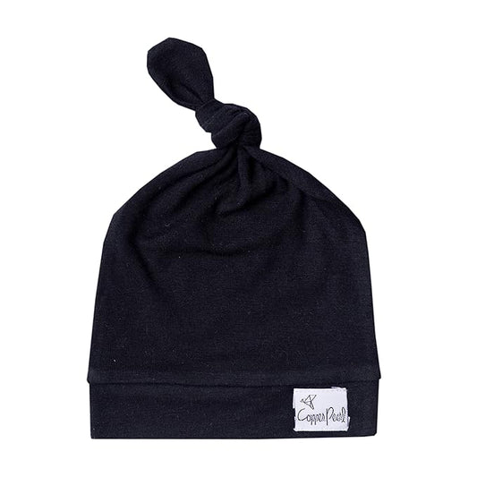 Copper Pearl Baby Beanie Hat Top Knot Stretchy Soft Midnight