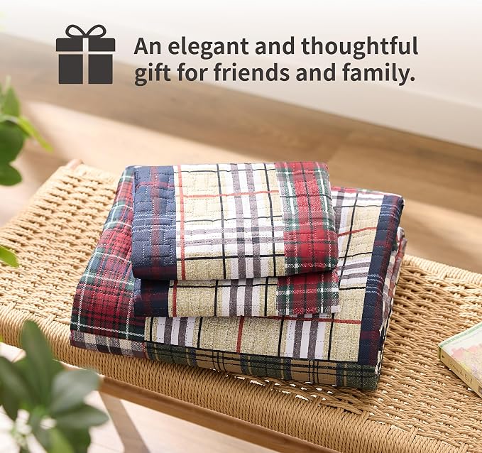 PPOLCA Patchwork Queen Quilt Bedding Set, Plaid Lightweight Reversible - Image 7