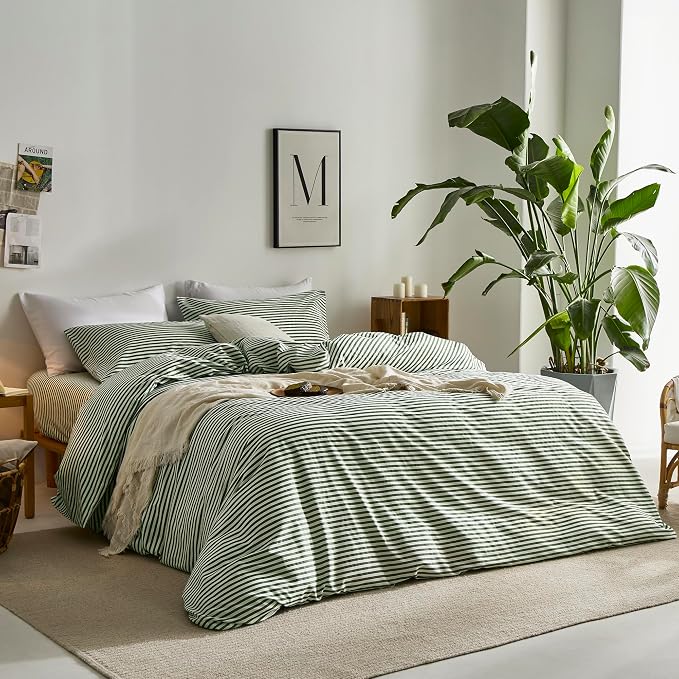 JELLYMONI 100% Natural Cotton 2pcs Striped Duvet Cover Sets, - Image 2