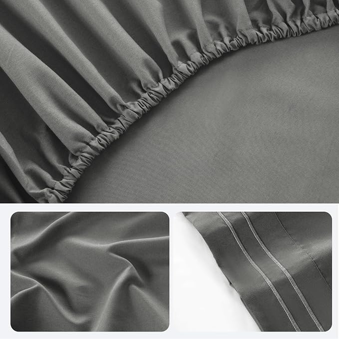 ROSE&RISY Light Grey Twin Sheet Set, 3 Pieces Soft Bedding Queen Sheet Set - Image 7