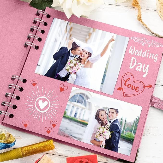Bstorify Square Scrapbook Photo Albums 7 x 7 Inch Pink Thick Paper, Metal - Image 5