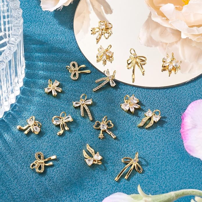 FASHEWELRY Alloy Bowknot Charms Links Golden Bow Tie Connector Charms Metal Bow - Image 5