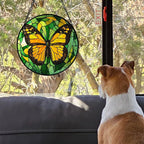 DASTOLL Stained Glass Window Hanging 4 Pcs Set Green Plants Yellow Insect Theme - Image 4
