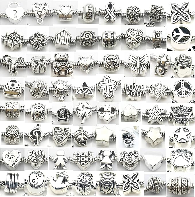 55pcs Assorted Alloy European Large Hole Beads Metal Spacer Charms Bead - Image 2