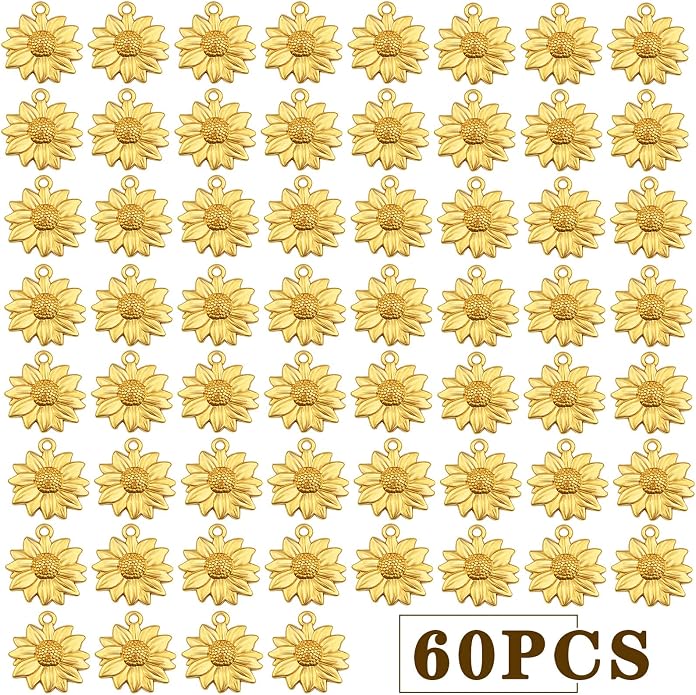 BronaGrand 60pcs Sunflower Pendant Charms Alloy Sunflower Bead Charms Flower - Image 2