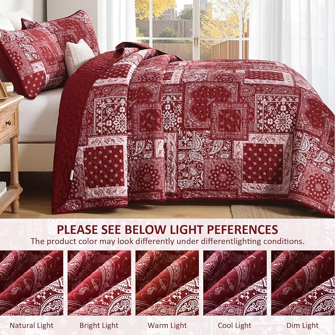 Cottolester Queen Quilt Set 3 Pieces, Soft Microfiber Boho Farmhouse Bedspread - Image 4