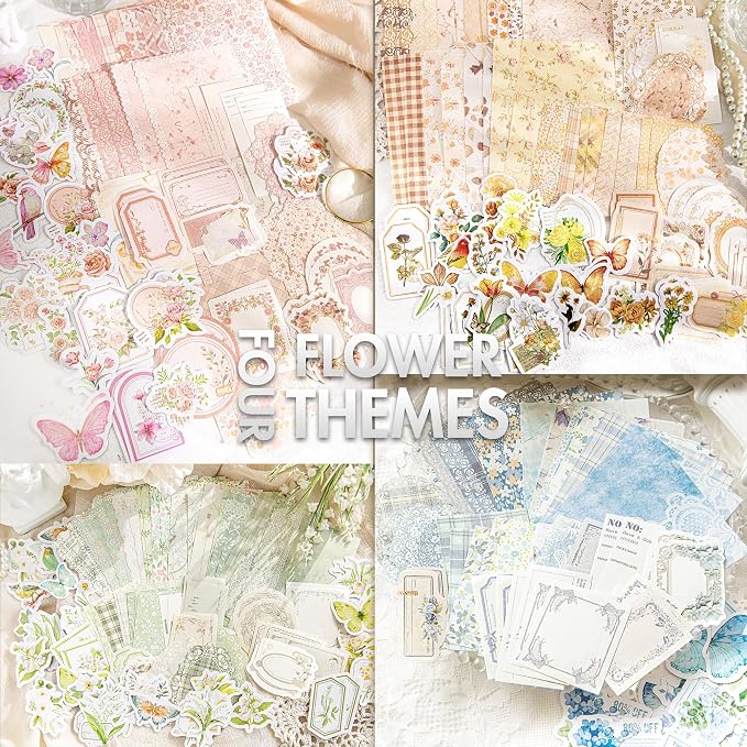 Vintage Floral Scrapbook Paper & Journaling Stickers Assorted Set - Image 2