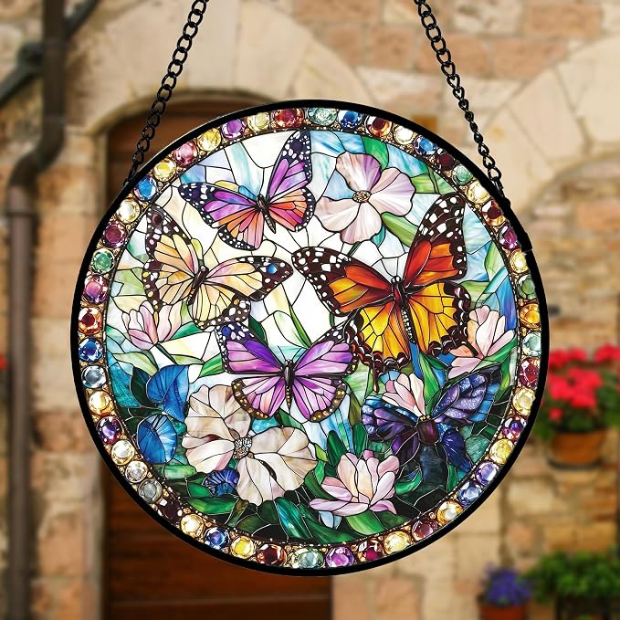 DASTOLL Stained Glass Window Hanging, Colorful Butterfly Suncatcher - Image 4