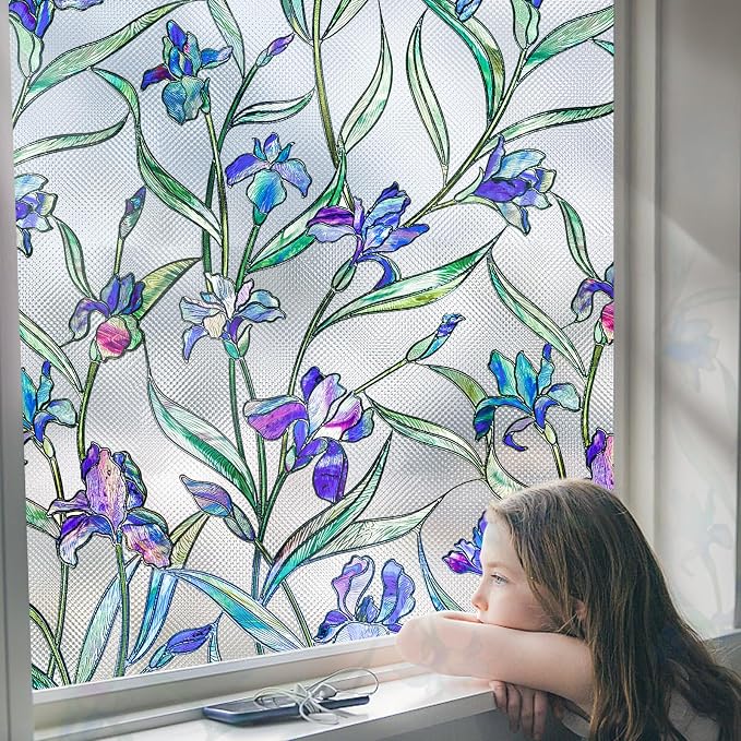 Windimiley Stained Glass Window Privacy Film: 3D Violet Floral Decorative - Image 8